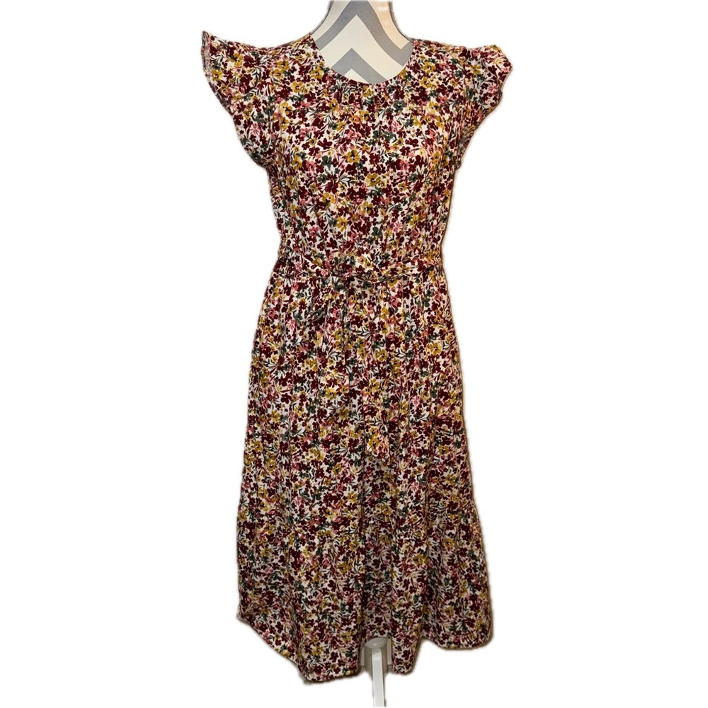 Time and Tru Multicolor Fall Ditsy Floral Short Sleeve Midi Dress Medium